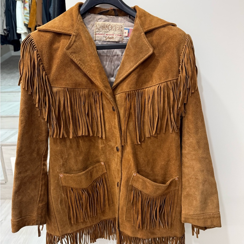 🚫SOLD🚫Vintage Schott NYC “Rancher” Suede Fringe Western  made in USA - sz 14